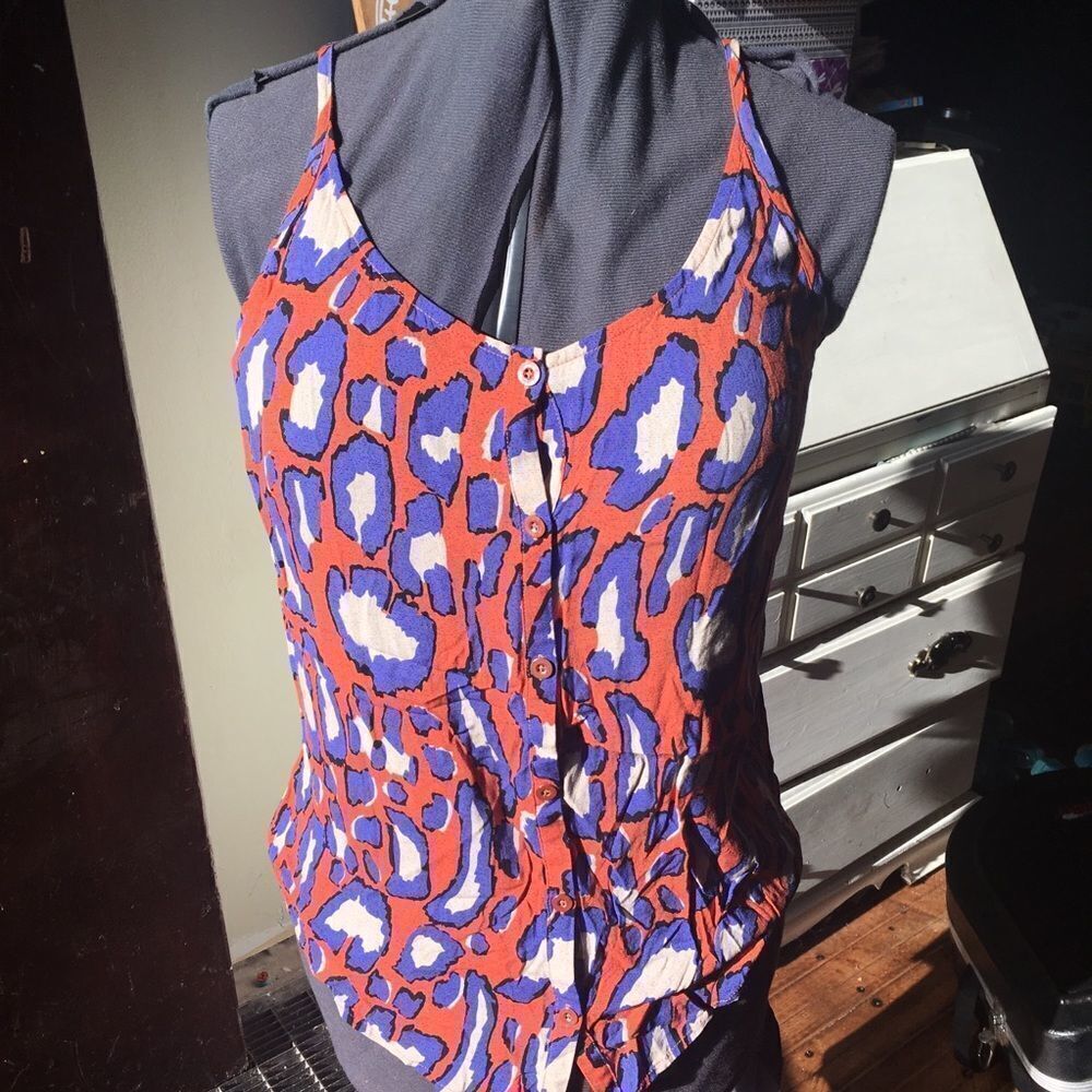 CAbi abstract leopard print M resortwear sleeveless blouse